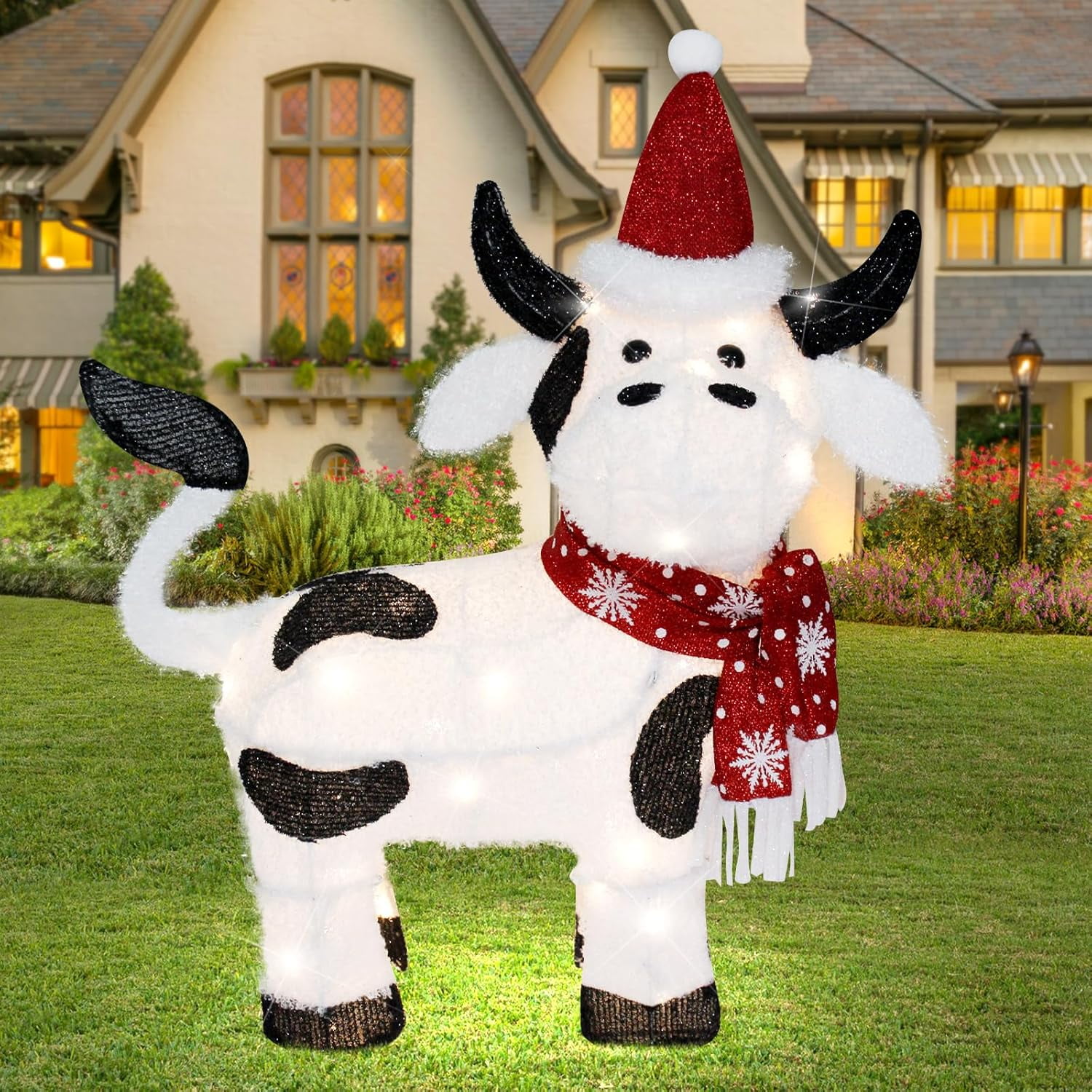 Christmas Lighted Outdoor Decorations:32" Christmas Cow,3D Lighted-up