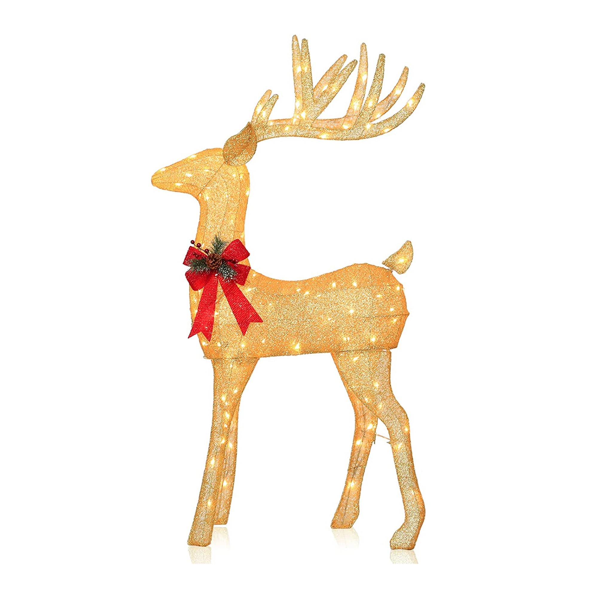 Christmas Lighted Reindeer, Outdoor Reindeer Yard Decoration with Warm White LED Lights, Gold