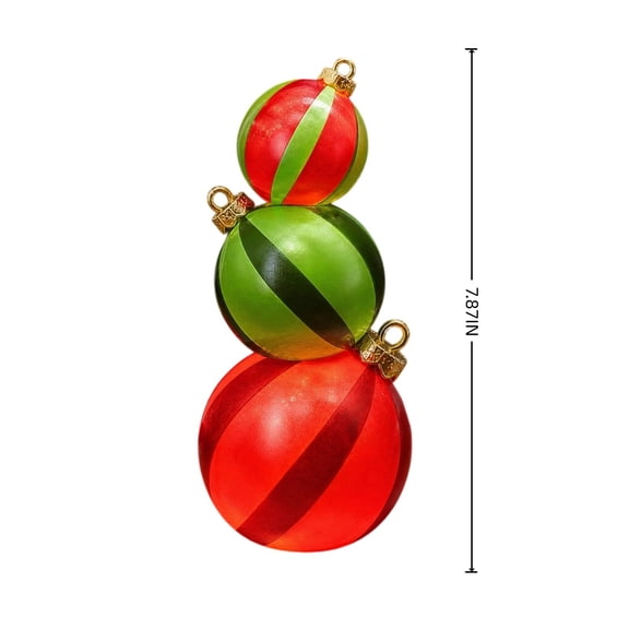 Christmas Lighted Stacked Ornament Ball Figurine, Warm LED Glow with Three Decorative Baubles and Festive Holiday Details, Tabletop Fireplace Mantel Bookshelf Desk Dining Table Christmas Decor