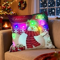 Christmas Lighted Throw Pillow Covers Christmas LED Pillows 2 Modes Switching Printed Sofa Pillows Cushions Pillowcases Comfortable & Breathable Pillow Covers 18x18"