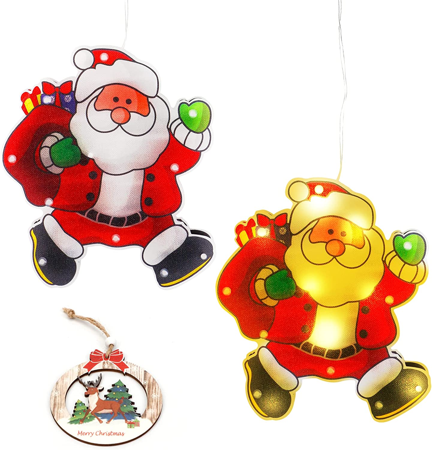 Christmas Lighted Window Decorations for New Year, LED Santa Claus