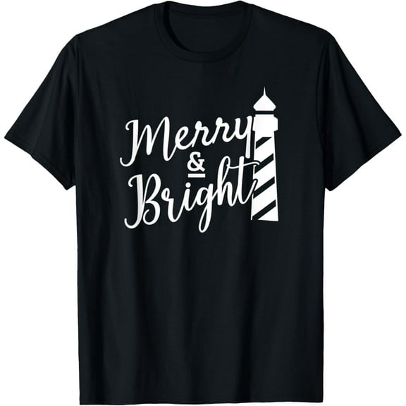 Christmas Lighthouse T-Shirt men and women can wear, black, white, gifts.