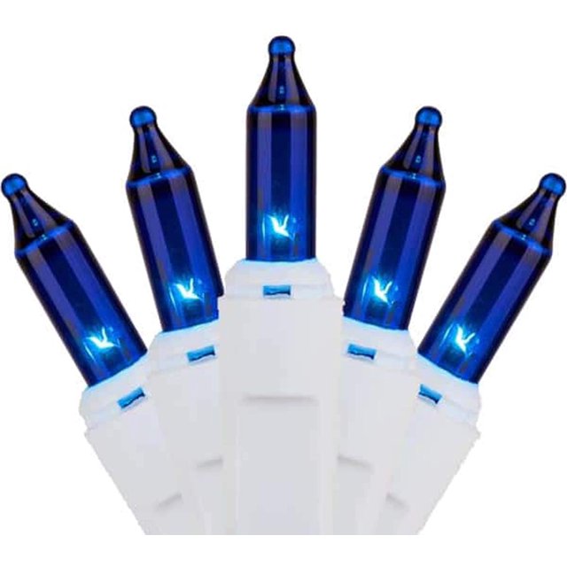 Christmas Lights 100Bulb 20 Ft White Wire Mini Indoor/Outdoor Incandescent Lights1 Pack Blue