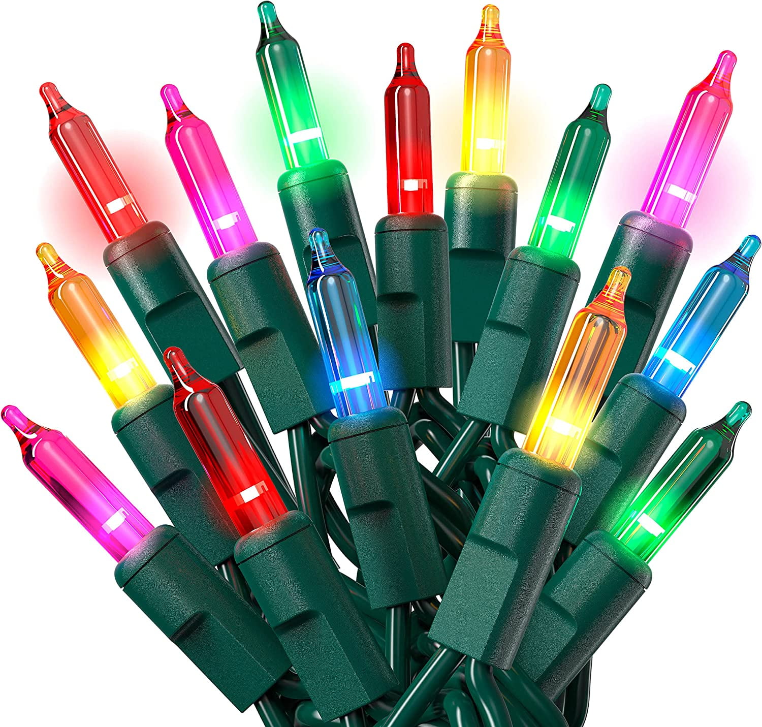 Christmas Lights, 100 Count Diamond cut Mini Lights Green Wire