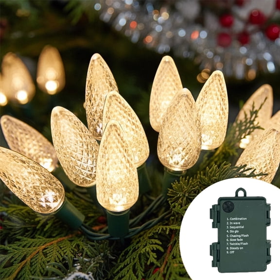 Battery Operated Christmas String Lights Waterproof ,C6 Strawberry Fairy String Lights with 8 Modes Outdoor/Indoor for Xmas Tree Party Wedding Garden Decoration, 33ft 100LED(Warm White)
