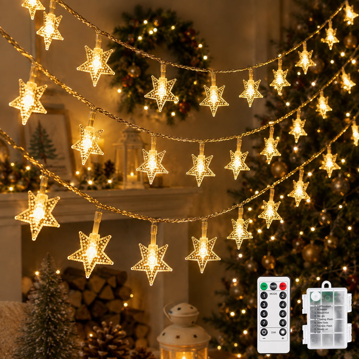 Christmas Lights, 23 Ft 60 LED Snowflake String Lights Battery Operated