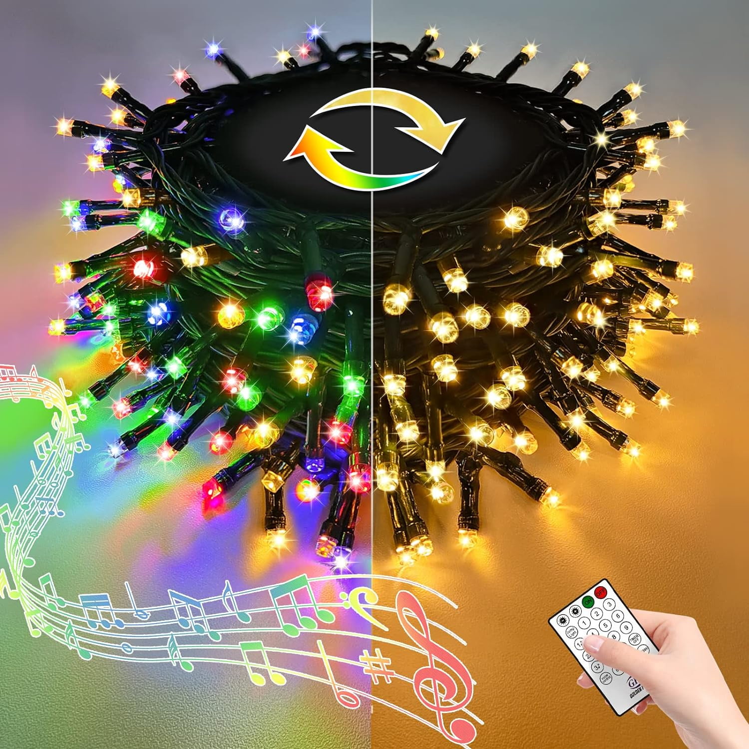 Christmas Lights 200 LED 65 Ft 16 Modes, Color Changing Decorative Tree