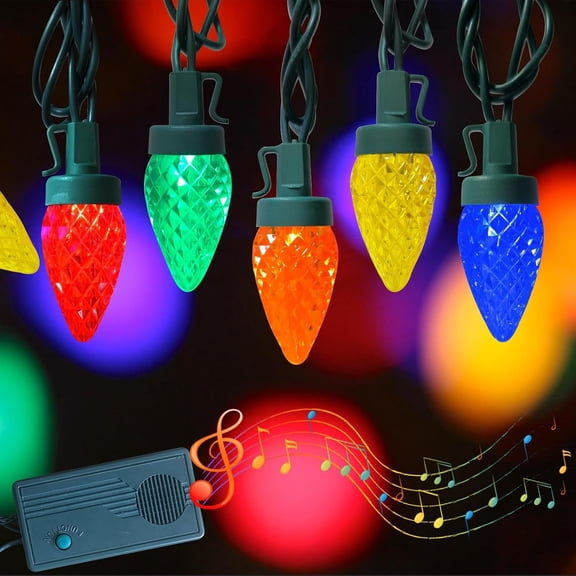 Christmas Lights with , 36FT C7 Motion Musical Christmas Lights 50 LED Colored Strawberry Light with 25 Classical Holiday Songs, 8 Modes Xmas Tree Light for Party Wreath Tree Decor