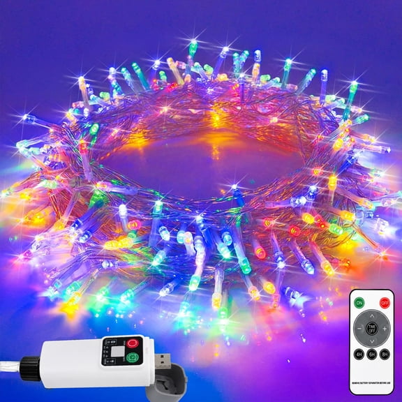 Christmas Lights,39.4FT 120 LED Fairy String Lights, Battery Operated Twinkle Lights with Remote & Timer, USB Powered String Lights for Bedroom, Tent, Wedding, Party & Holiday Decorations, Multicolor