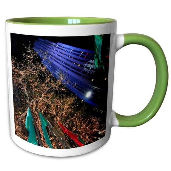 3drose, Christmas Lights at Rockefeller Center in New York Looking Up, 15oz Two-tone Green Mug