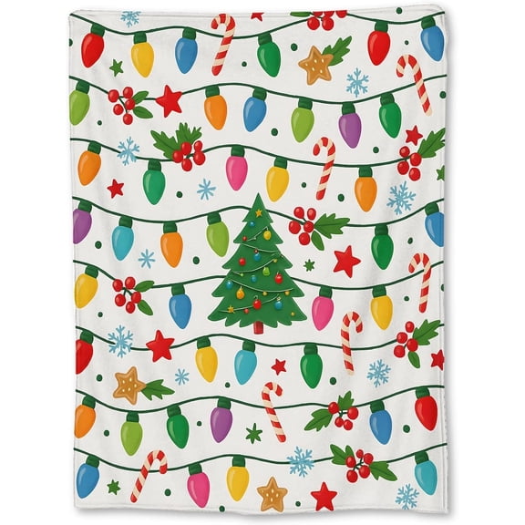 Christmas Lights Blanket Cozy Holiday Throw for Couch Bed Travel Festive Bulbs Winter Decor