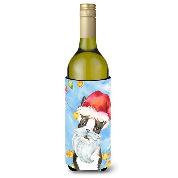 Christmas Lights Boston Terrier Wine Bottle Beverage Insulator Hugger
