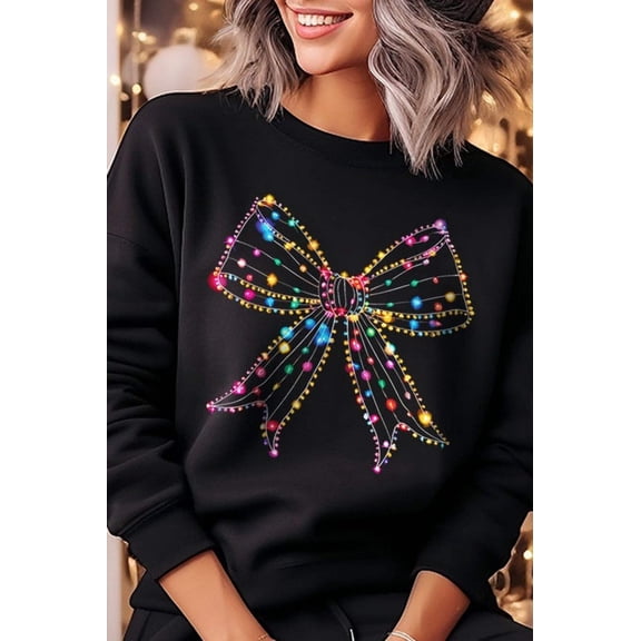 Christmas Lights Bow Graphic Fleece Sweatshirts