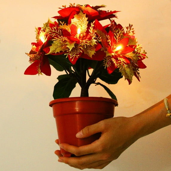 Christmas Lights Cameland Tabletop Poinsettia Tree Light Christmas Plant With Lights Poinsettia Flowers Artificial Lighted For Holiday Party Centerpiece Table Decor Christmas Christmas Gifts