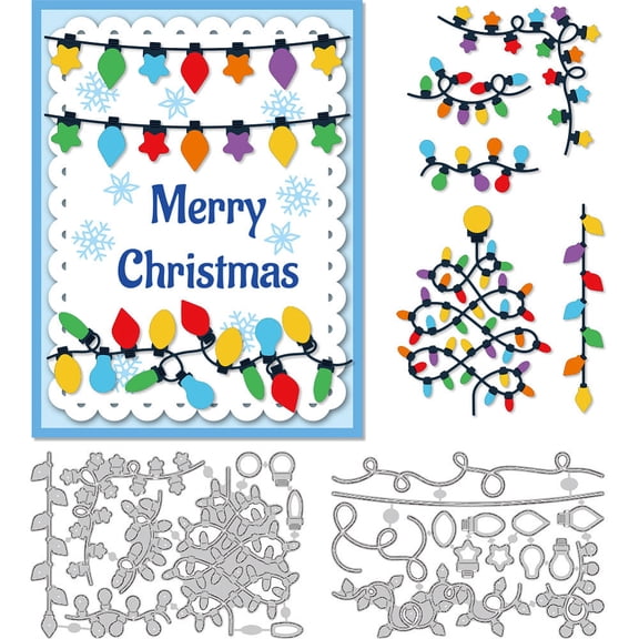 Christmas Lights Cutting Dies for Card Making Die Carbon Steel Dies Cut Stencils Scrapbooking Embossing Template for Xmas Greeting Cards Invitation DIY Craft Gift Card Decorations DIY