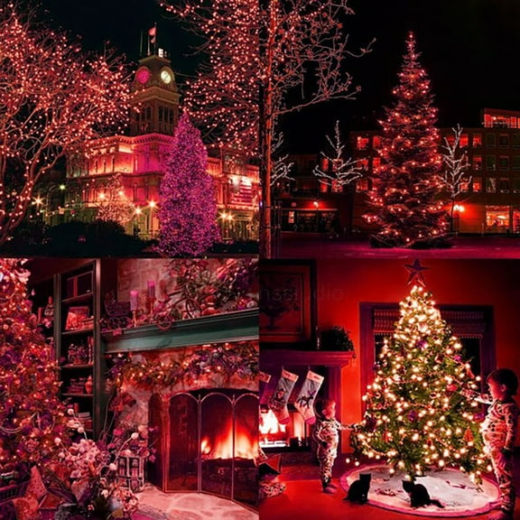 Christmas Lights Decorations, 100 LED 32FT 8 Modes Curtain Fairy String Lights Decor, Christmas Tree Lights Outdoor Waterproof for Christmas Holiday Wedding Party (Red)