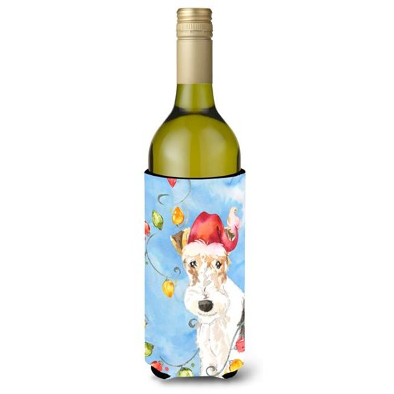 Christmas Lights Fox Terrier Wine Bottle Beverage Insulator Hugger