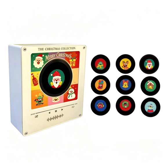 Christmas Lights Fridge Magnet Music Box with NFC Singing Rotating Disc Night Lamp for Holiday Home Gift Family Kitchen Living Room Bedroom Entryway Shelf