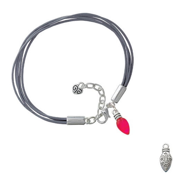 Christmas Lights - Hot Pink Resin Grey Shimmer Leather Aruba Bracelet