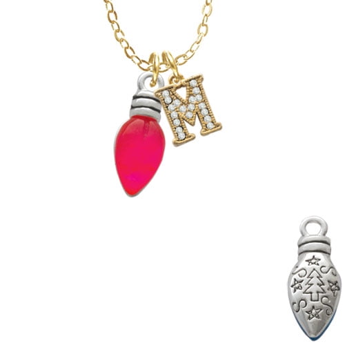 Christmas Lights - Hot Pink Resin - M - Gold Tone Crystal Initial Sophia Necklace, 18"+1"