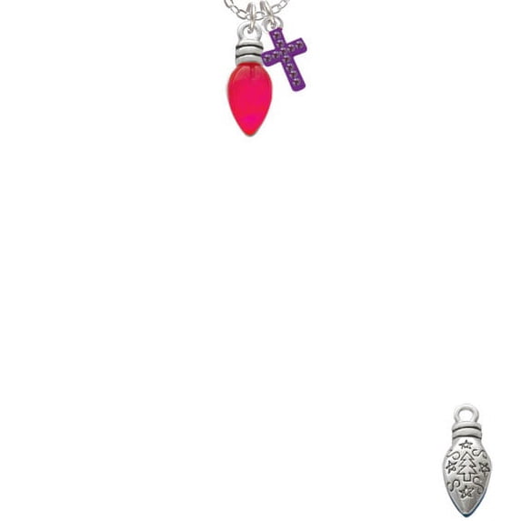 Christmas Lights - Hot Pink Resin - Purple Crystal Cross Sophia Necklace, 18"+1"