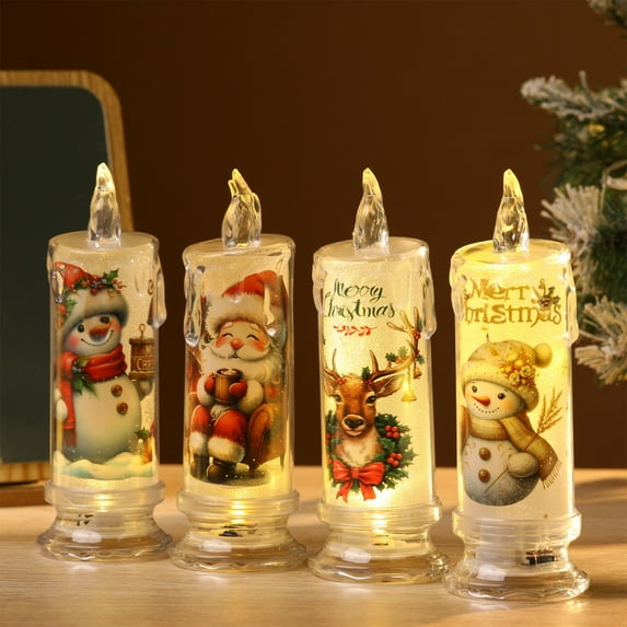 Christmas Lights Indoor Christmas Led Electronic Candle Light Christmas Snowman Santa Claus Christmas Reindeer Decoration Luminous Night Light Mood Light Ornaments Christmas Ornaments Lights