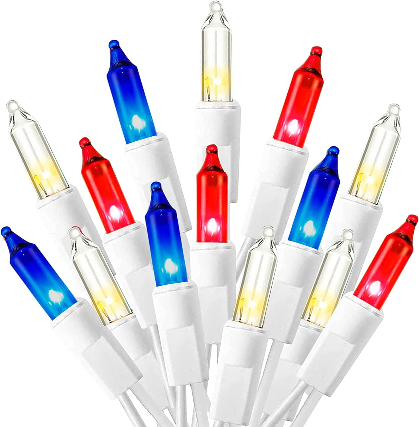 Christmas Lights Indoor Outdoor, 33ft 100-count Lights Incandescent Mini String Light, Battery Powered Lights for Xmas Tree, Patio, Holiday, Party, Home, Garden, Decorations (Red Blue White)