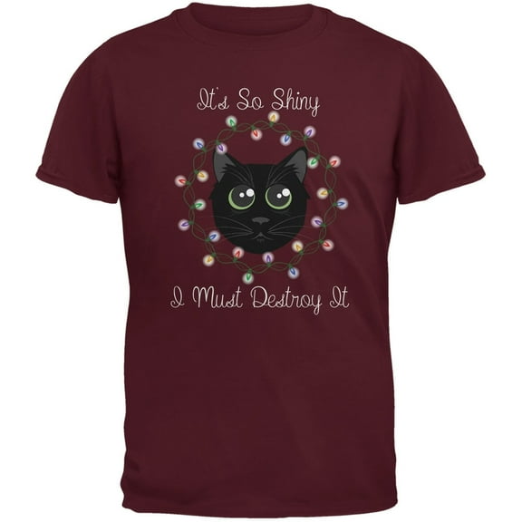 Christmas Lights Its So Shiny Cat Maroon Adult T-Shirt - X-Large