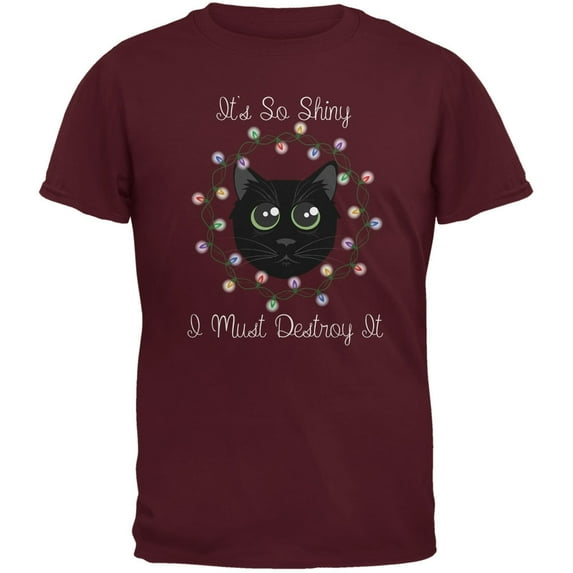 Christmas Lights Its So Shiny Cat Maroon Adult T-Shirt - X-Large