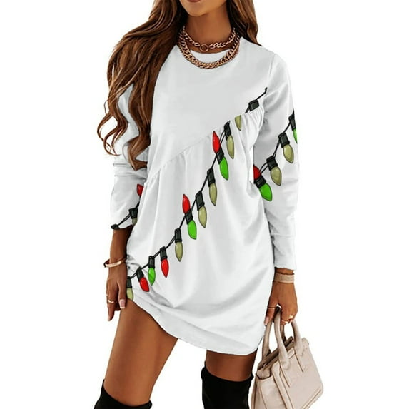 Christmas Lights Line Decorated String Loose Dress Evening Dress Summer ...