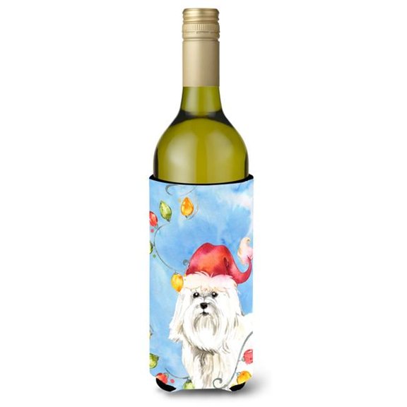 Christmas Lights Maltese Wine Bottle Beverage Insulator Hugger
