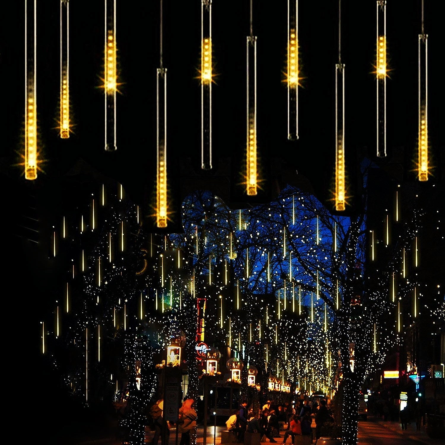 Christmas Lights, Meteor Shower Lights, 12 inch 10 Tubes 240 LED Rain Falling Icicle Cascading