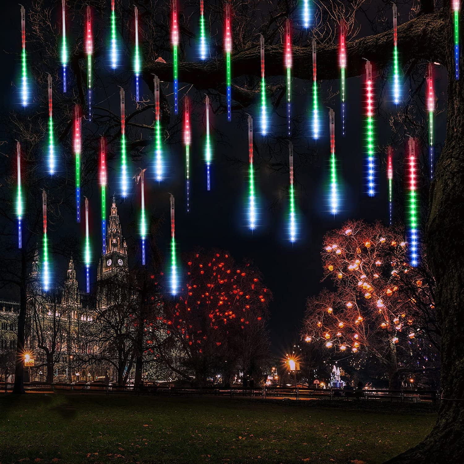 Christmas Lights, Meteor Shower Icicle String Lights, 18 Inches 8 Tubes