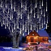 Christmas Lights, Meteor Shower Icicle String Lights, 18 Inches 8 Tubes 288 LED Christmas Lights Outdoor Dropping Lights, Hanging Falling Rain Lights Holiday Christmas Tree Lights, White