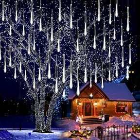 Christmas Lights, Meteor Shower Icicle String Lights, 18 Inches 8 Tubes 288 LED Christmas Lights Outdoor Dropping Lights, Hanging Falling Rain Lights Holiday Christmas Tree Lights, White