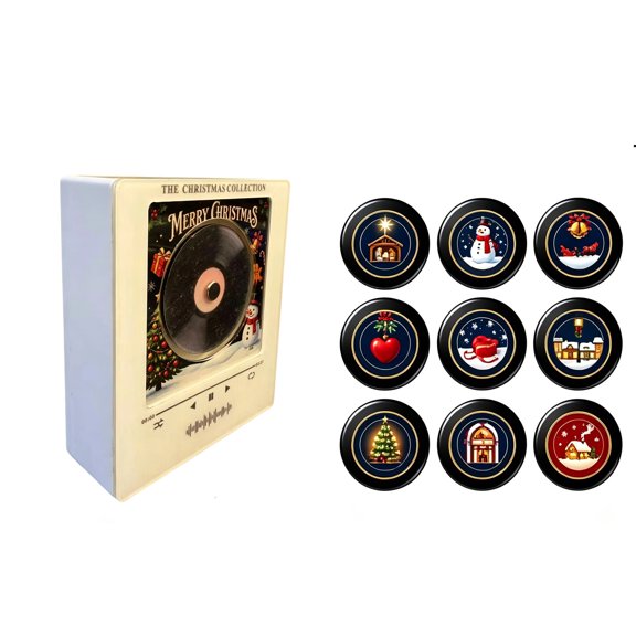 Christmas Lights NFC Singing Music Box Fridge Magnet Rotating Disc Night Lamp for Holiday Home Gift Family Kitchen Living Room Bedroom Entryway Shelf Display