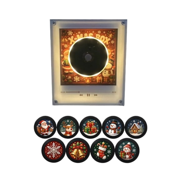 Christmas Lights Night Lamp with NFC Singing Music Box Rotating Disc Fridge Magnet for Holiday Home Gift Family Kitchen Living Room Bedroom Entryway Shelf Display