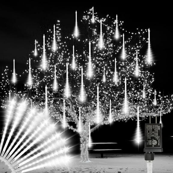 Christmas Lights Outdoor,12-inch LED Meteor Shower Icicle Lights, 10 Tubes 240 LED String Lights. Waterproof Plug, Shower Rain for Xmas Tree Yard House Decor Cool White