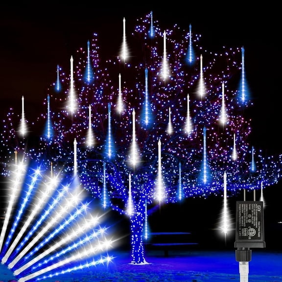 Christmas Lights Outdoor,12-inch LED Meteor Shower Icicle Lights, 10 Tubes 240 LED String Lights. Waterproof Plug, Shower Rain for Xmas Tree Yard House Decor Blue&Cool White