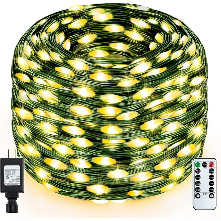 Christmas Lights Outdoor,170Ft 500LED Ultra-Long Plug in Green Wire  Christmas Tree Lights with Remote ,Waterproof 8 Twinkle Modes Fairy Light  with