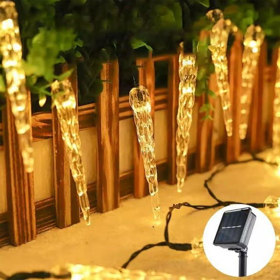 Christmas Lights Outdoor, 21ft 30 LED Tubes Twinkling Icicle String Lights with Solar Panel Charger, Waterproof Hanging Icicle Xmas Lights Plug in for Eave Holiday Outdoor,Yellow