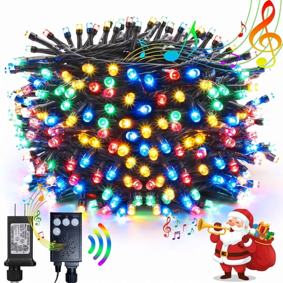 Christmas Lights Outdoor, 82ft 200 LED Christmas String Lights with Music, Plug in Motion Sensor Waterproof Holiday String Light for Indoor Outdoor Home Party Tree Yard Decor