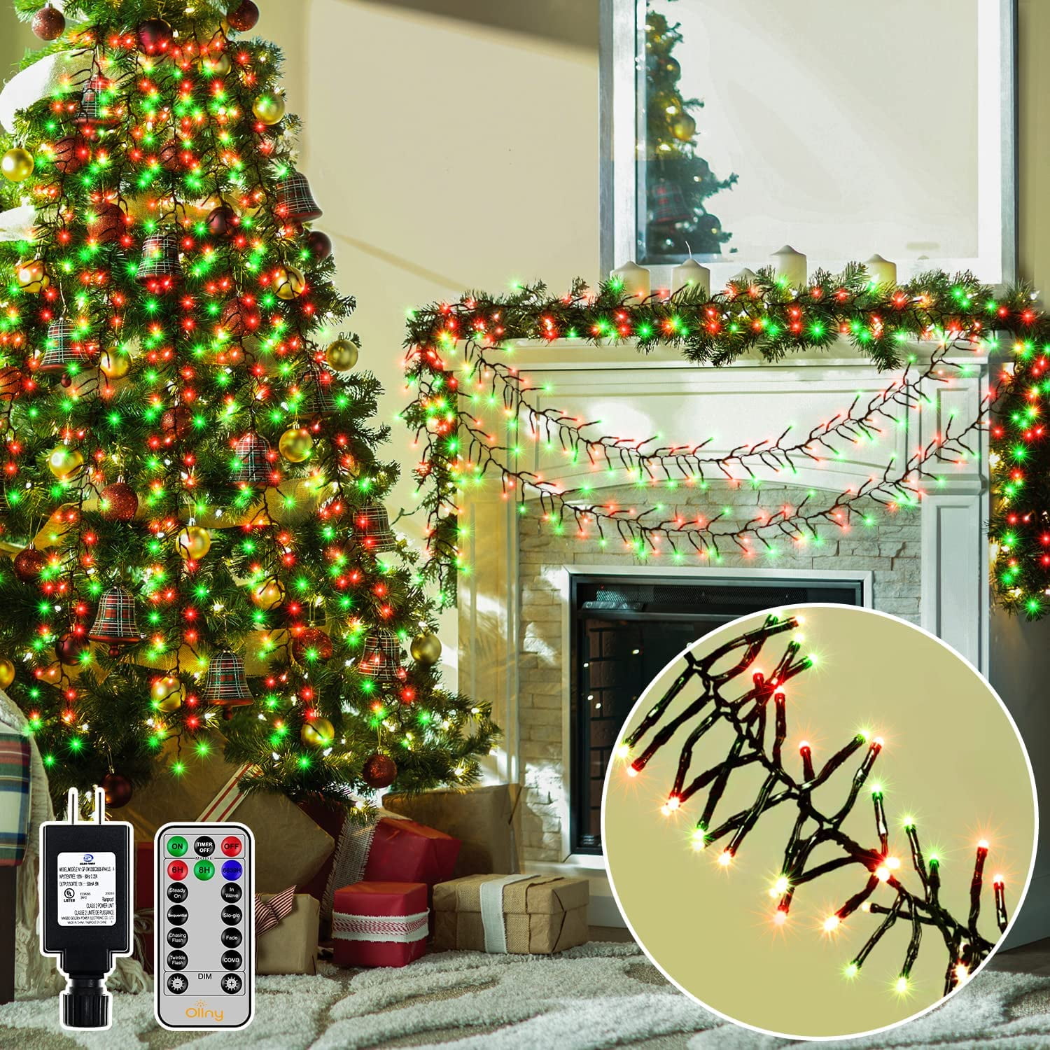 Christmas Lights Outdoor Decorations 1000LED 49ft Red and Green