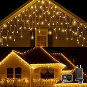 Christmas Lights Outdoor Decorations 400 LED 33ft 8 Modes Curtain Fairy String Light with 75 Drops, Clear Wire LED Icicle Lights Decor for Wedding Party Christmas, Warm White