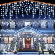 Christmas Lights Outdoor Icicle Lights - 13ft 96 LED Connectable Curtain Fairy String Lights with Timer Memory Plug in Waterproof for Home Decoration Holiday Yard Wedding Indoor Party (White)