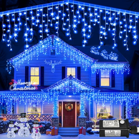Christmas Lights Outdoor Icicle Lights - 13ft 96 LED Connectable Curtain Fairy String Lights with Timer Memory Plug in Waterproof for Home Decoration Holiday Yard Wedding Indoor Party (Blue)