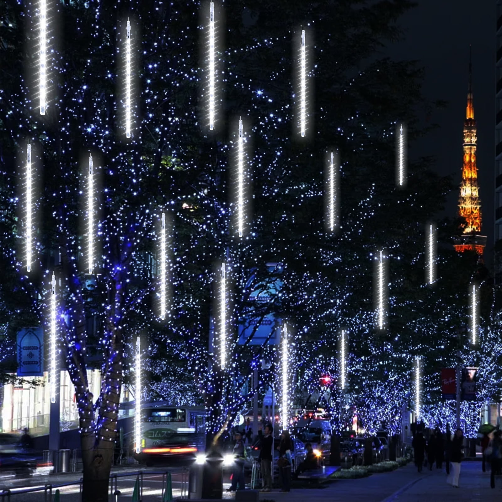 Christmas Lights Outdoor, Meteor Shower Falling Rain Lights 10cm 10 Tube 200 LED Icicle