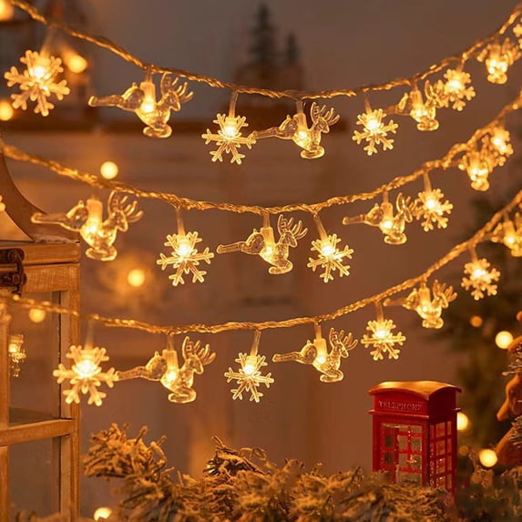 Christmas Lights Reindeer String Lights, 4.92FT 10 LED Battery Operated String Lights for Christmas Decorations, Reideer Indoor Decor for Bedroom Tree Warm White