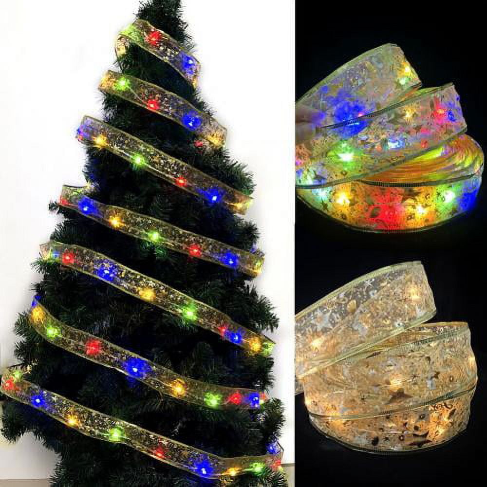 1pc Silver Christmas Light With Ribbon Fairy Light, For Christmas