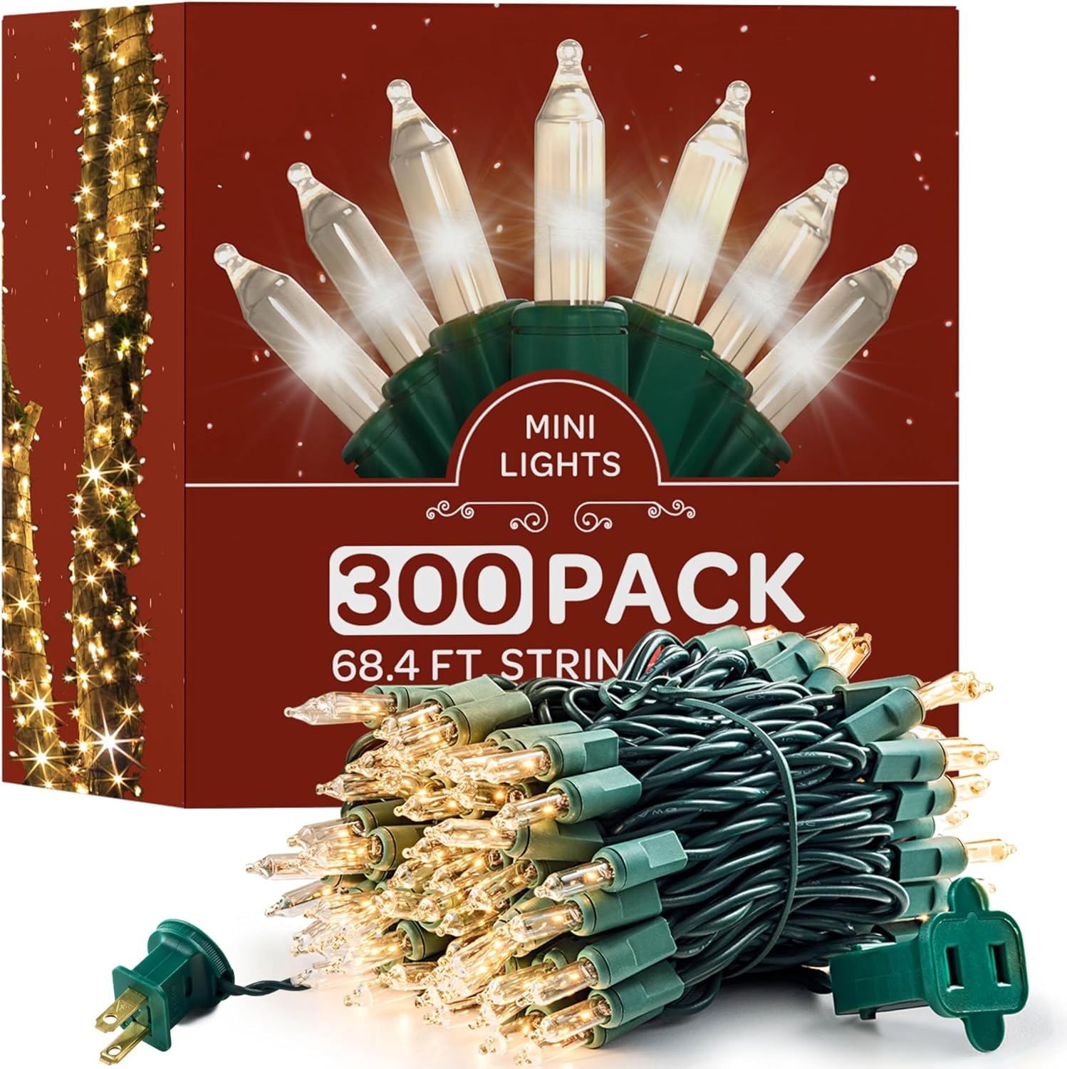 Christmas Lights [Set of 300] Warm White Christmas Lights, UL Listed ...